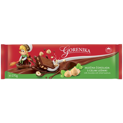 Gorenjka Milk chocolate with whole hazelnuts | Mliječna čokolada s cijelim lješnjacima 270g